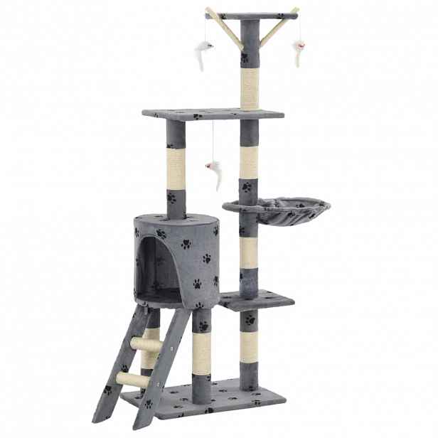 vidaXL Škrabadlo pro kočky sisalové sloupky 138 cm šedé s tlapkami