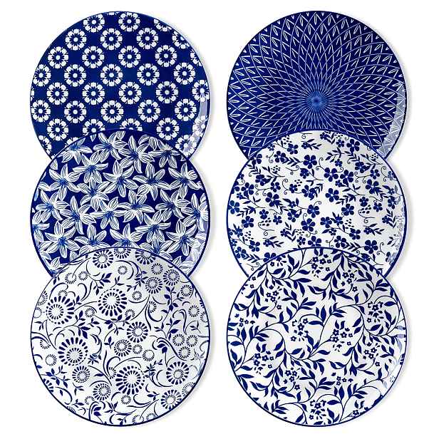 Dezertní Talíře 6 Ks 21 CM Porcelánové, Modré, Květinové