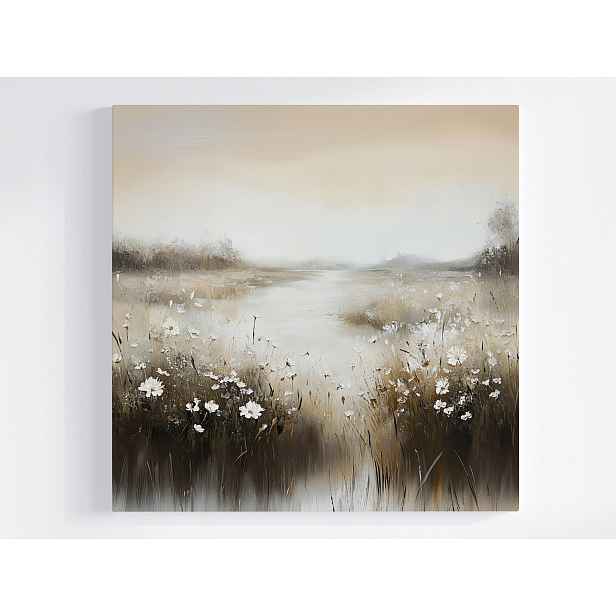 Obraz Na Plátně Canvas Krajina Louka Potok Řeka Květiny Klid Béžová 50x50