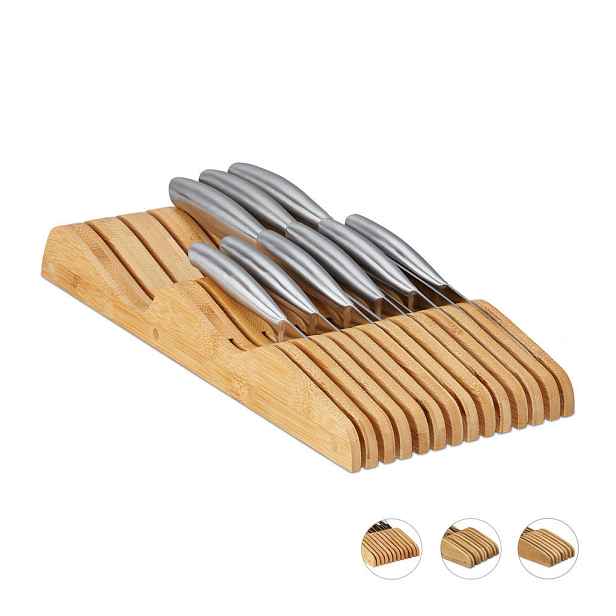 Relaxdays STOJAN Přírodní bambus na nože do zásuvky 40 cm