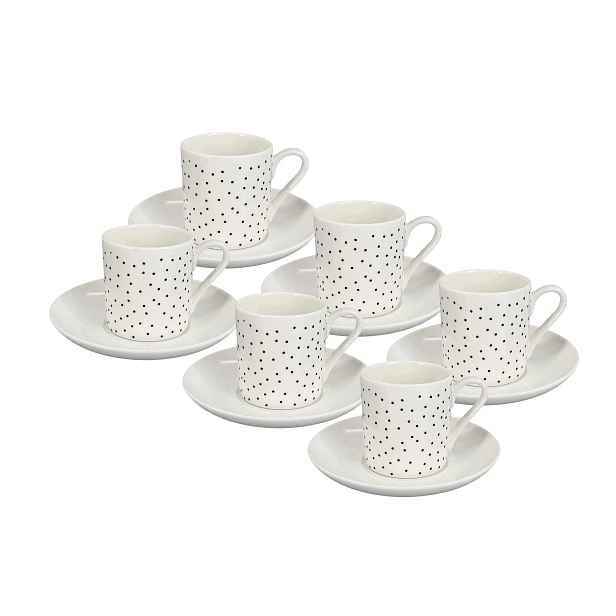 Set 6ks Porcelánový šálek Mini Dots 70 ml černé puntíky, by inspire
