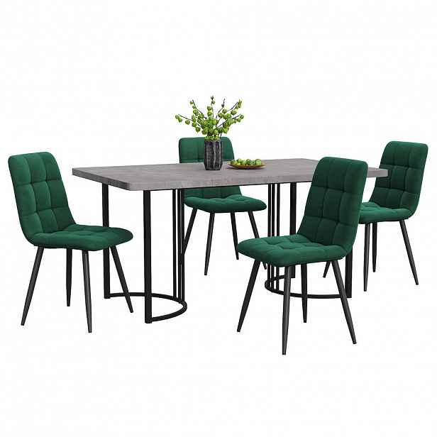 FLIEKS JÍDELNÍ SET 4 Židle MDF Šedý Zelený 140x80cm