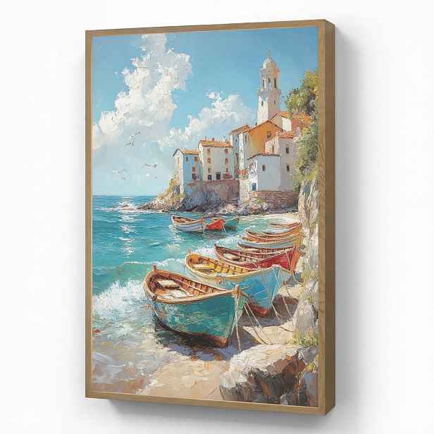 OnlyWow NÁSTĚNNÁ LAMPA S AKUMULÁTOREM Lodě - skály - moře - slunce 70x100 cm