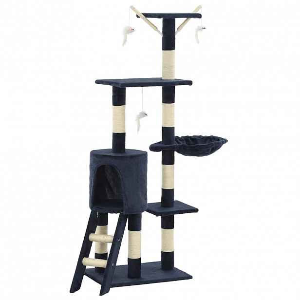 vidaXL Škrabadlo pro kočky se sisalovými sloupky 138 cm tmavě modré