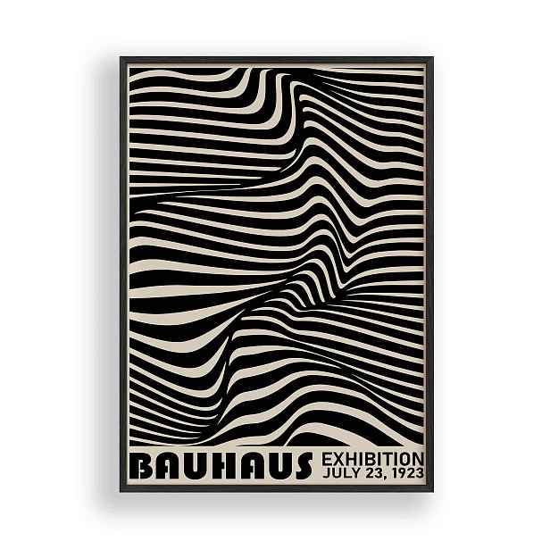 Obraz Bauhaus Abstraktní linie Plakát Rámeček Dřevěný Černý 30x42 cm