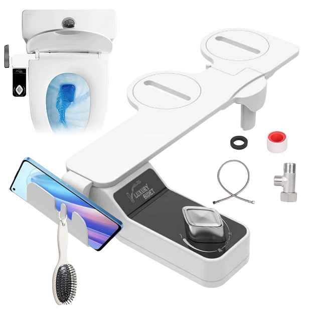 Bidet na sedadlo Bedee se dvěma tryskami, regulací vody a držákem na telefon