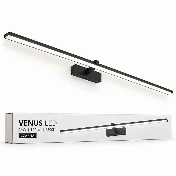 Černá nástěnná lampa Venus Led 24W 120 cm do koupelny nad zrcadlo 4200K IP44