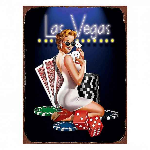 Nástěnná kovová cedule Las Vegas - 25*1*33 cm Clayre & Eef