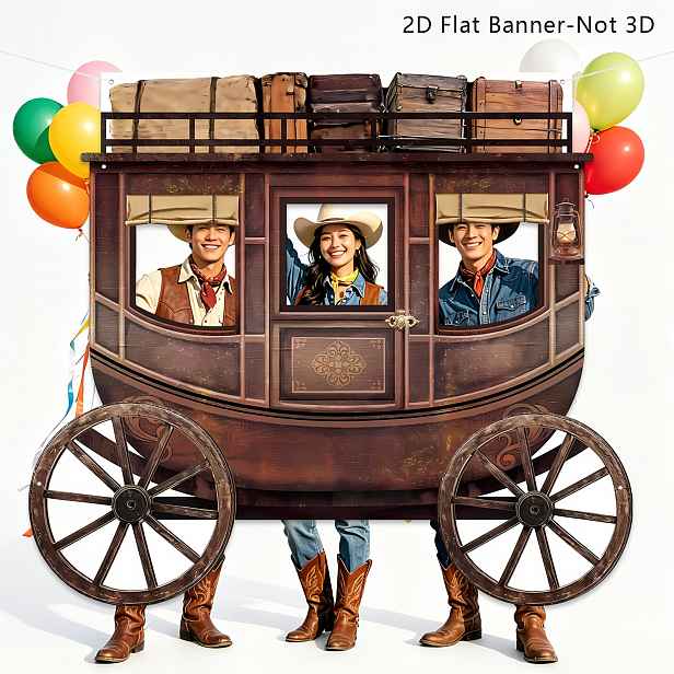 TEMU 1ks Velké pozadí a banner pro fotokoutek ve tvaru západní kočáru, vhodné pro lidi, dekorace na párty Divoký západ kovbojské rodeo s výřezy ve