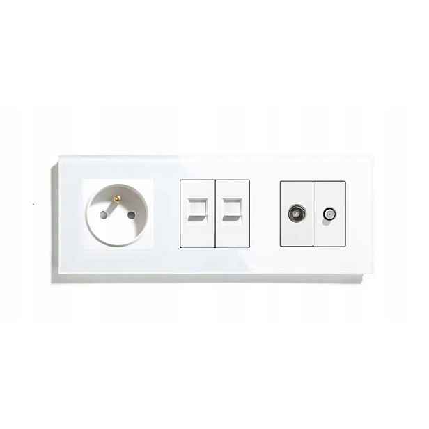 Elektrická Skleněná Zásuvka Trojitá Tv/internet RJ45 Rámeček 228 mm