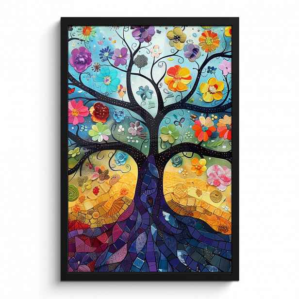 MuchoWow PLAKÁT V RÁMU Umění - Strom života - Květiny - Hippie 40x60 cm