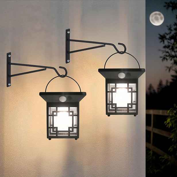 Solární nástěnné lampy voděodolné s pohybovým senzorem, sada 2 černých