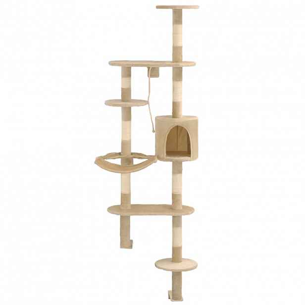 vidaXL Nástěnné škrabadlo pro kočky se sisalovými sloupky 194cm béžové