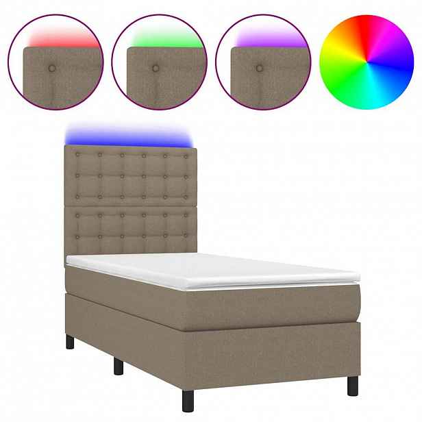 vidaXL Box spring postel s matrací a LED taupe 100x200 cm textil