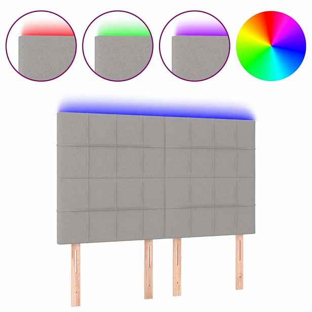 vidaXL Čelo postele s LED světle šedé 144x5x118/128 cm textil