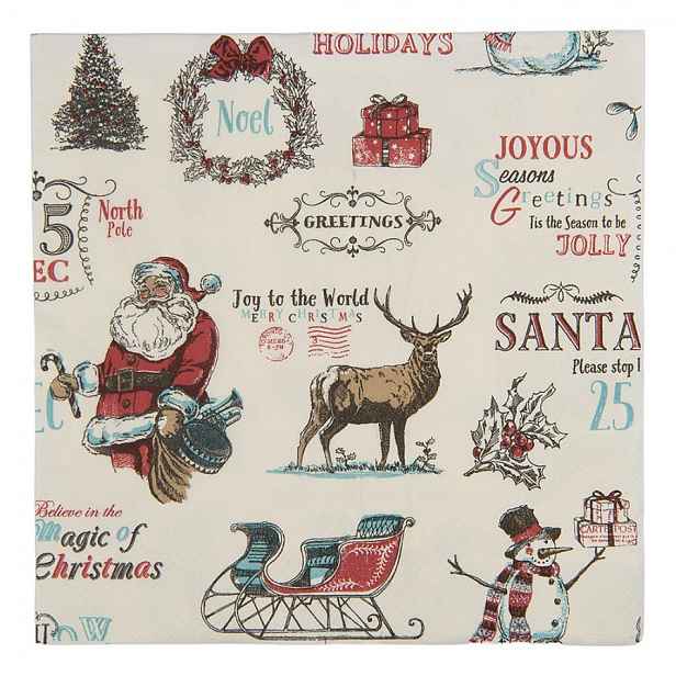 Béžové vánoční papírové ubrousky Noel - 33*33 cm (20ks) Clayre & Eef