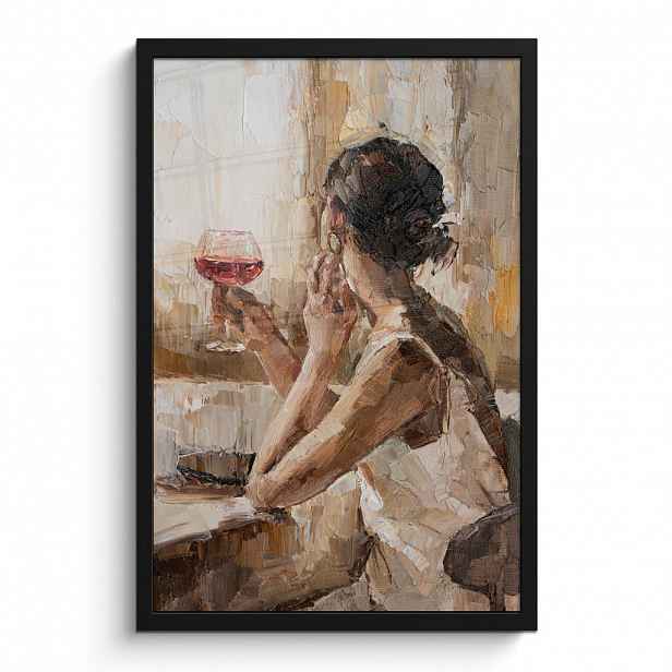 MuchoWow PLAKÁT V RÁMU Olejomalba - Žena - Víno 40x60 cm