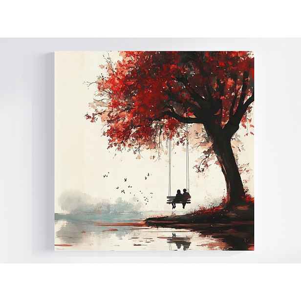 Obraz Na Plátně Canvas Grafika Dřevo Podzim Houpačka Pár Jezero 50x50