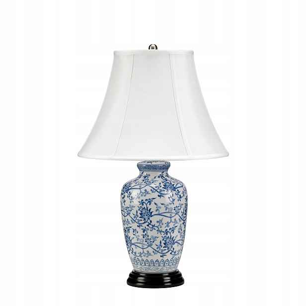 Porcelánová stolní lampa bílá s modrými vzory do ložnice, 57 cm Elstead