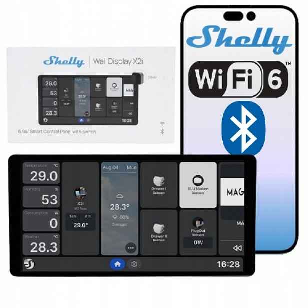 Shelly Wall Display X2i dotykový panel WiFi 6 Bluetooth relé 5A