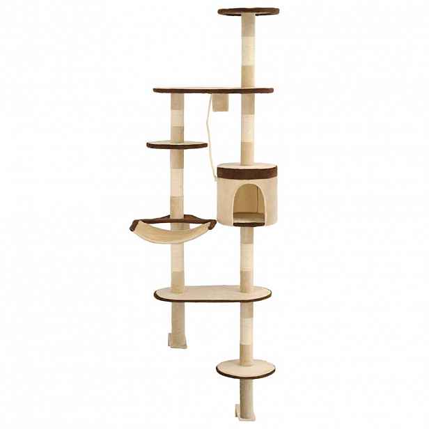 vidaXL Nástěnné škrabadlo pro kočky sisalové sloupky 194cm béžovohnědé