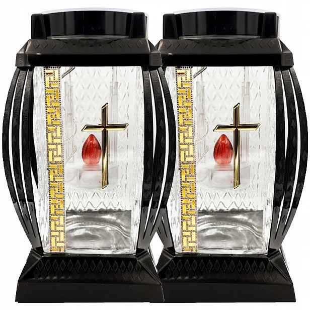 2x Hřbitovní Svíčka Velké Skleněné Na Hrob Na Hřbitov Led Lampa