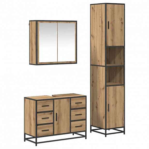 vidaXL Sada koupelnového nábytku 3 ks Artisanový dub 80 x 33 x 60 cm