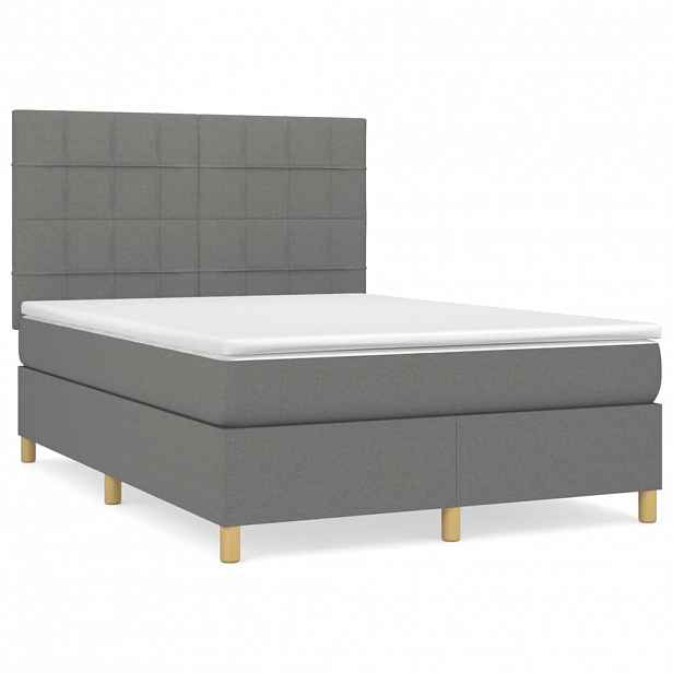 vidaXL Box spring postel s matrací tmavě šedá 140x200 cm textil