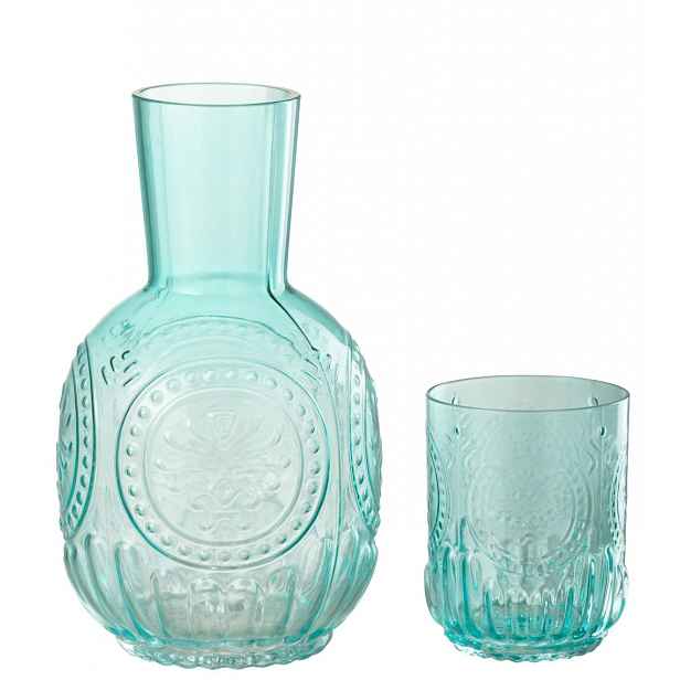 Skleněná tyrkysová sada karafa a sklenice Maya – 11*11*21,5 cm / 750ml J-Line by Jolipa