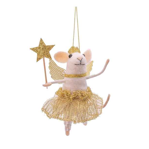 Textilní ručně vyrobená vánoční ozdoba 10 cm Fairy Mouse with Wand – Sass & Belle