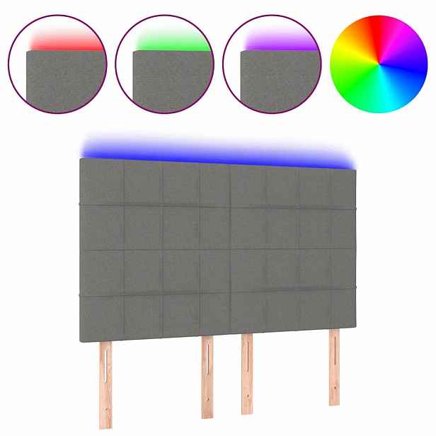 vidaXL Čelo postele s LED tmavě šedé 144x5x118/128 cm textil