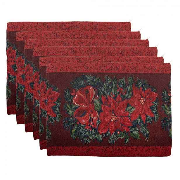 6ks červené látkové prostírání s vánočními hvězdami - 33*45 cm Clayre & Eef