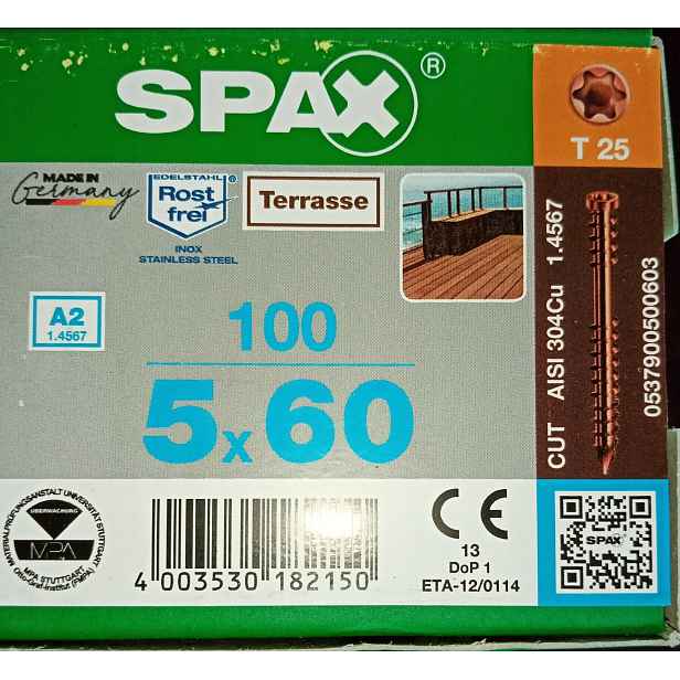 Terasové vruty do dřeva Spax 5 x 60 mm, 100 ks, Staré Zlato