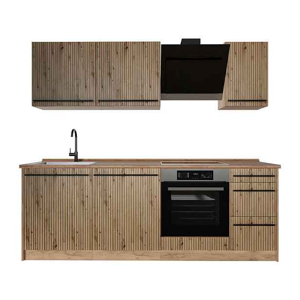 Vicco KUCHYŇSKÝ KOUT R-Line, Řemeslný dub/Zlatý mocný dub, 220 cm pracovná doska Dub Goldkraft