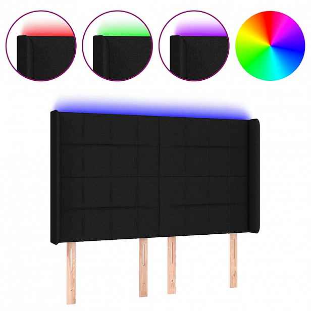 vidaXL Čelo postele s LED černé 144x5x118/128 cm textil