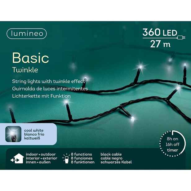 Vánoce Venkovní lampy 360 Led 27 m černá studená bílá Flesz 8 funkcí