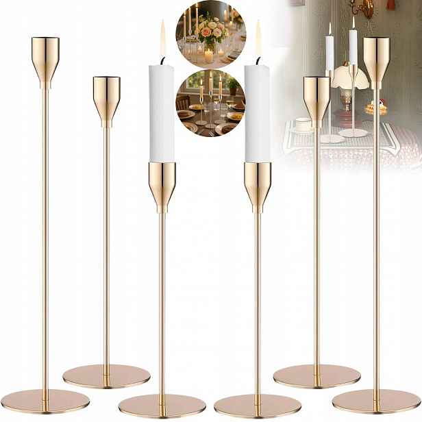 Zlaté Glamour Svícny 6 Ks Elegantní Dekorace Do Obývacího Pokoje Na Stůl