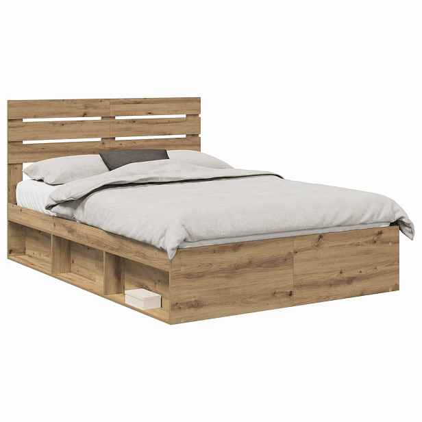 vidaXL Rám postele Dub artisan 140 x 190 cm Masivní borové dřevo