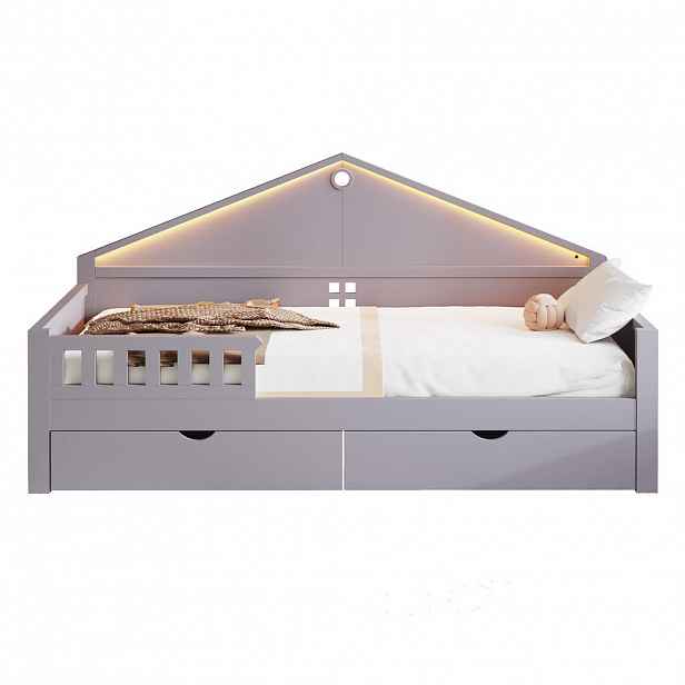 FLIEKS DĚTSKÁ POSTEL 90x200cm LED Zásuvky Šedá