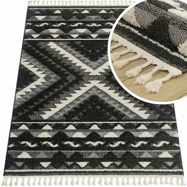 Koberec Do Obývacího Pokoje S Třásněmi 3D Shaggy Boho Arezzo Šedý 160x230