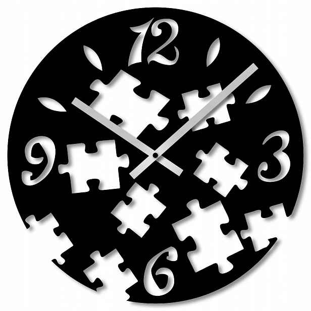 Nástěnné Hodiny 60 cm Dřevěné Nástěnné Hodiny Velké Černé Moderní Puzzle