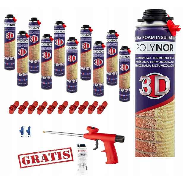 Pur Sprchová Pěna Polynor 3D 930 g Izolace Zateplení garáže 13 prvků