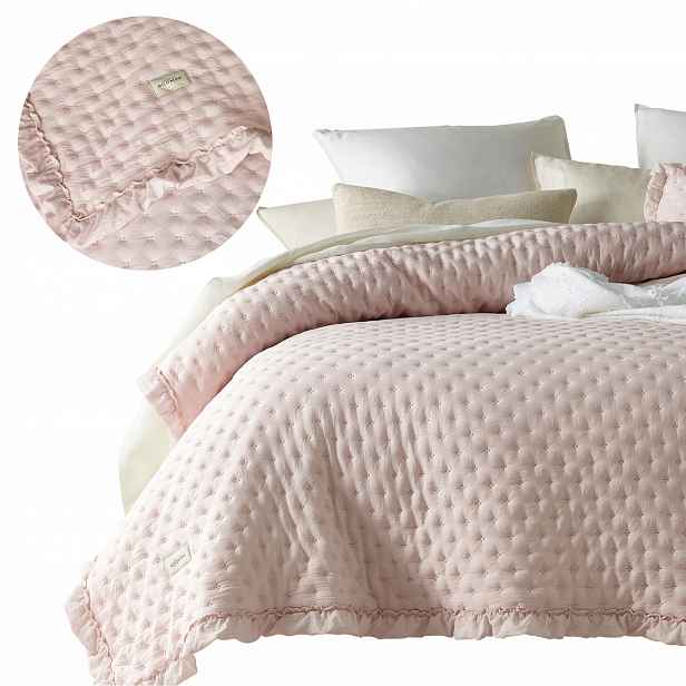 ROOM99 Přehoz 200x220 na postel gauč pudrová růžová prošívaný s volánem Molly