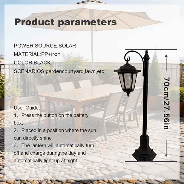 TEMU Solární světla pro venkovní zahradní dekoraci, šestihranné solární svítidlo na sloup pro balkon a terasu IP44, klasické vintage LED svítidlo na