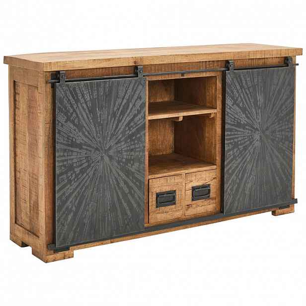 Ambia Home ŠIROKÁ KOMODA, mangové dřevo, přírodní barvy, černá, 145/85/40 cm