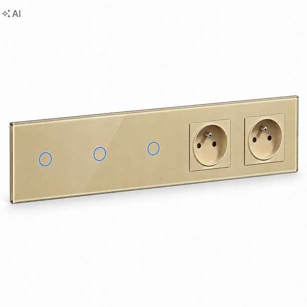 Dotykový Panel Skleněný Vypínač 1+1+1 Trojitý 2 x Zásuvka Led Vypínač