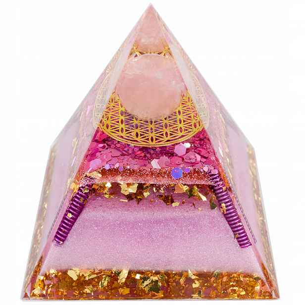 Pyramida Orgonit Pyramida Růžová Pryskyřice Měď Křišťál Rožový Ametyst 6 cm