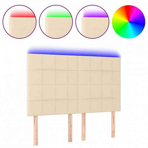 vidaXL Čelo postele s LED krémové 144x5x118/128 cm textil