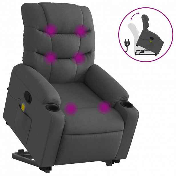 vidaXL Zvedací masážní polohovací křeslo tmavě šedé textil