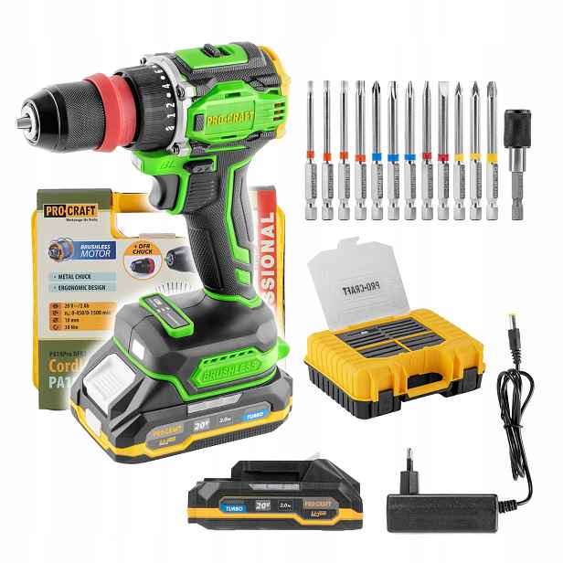 Aku šroubovák Procraft PA18Pro2 sada bitů, PA18ProDFR2-1B-C